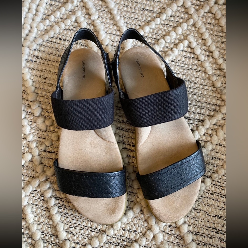 Lands End 517106 Black Slip On Mary Jane‎ Slingback Flat Sandals Womens 9.5B